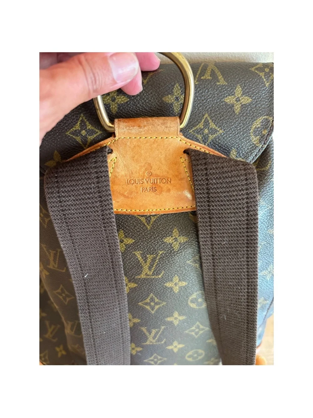 Louis Vuitton Monogram Canvas Backpack with Tan Leather Accents